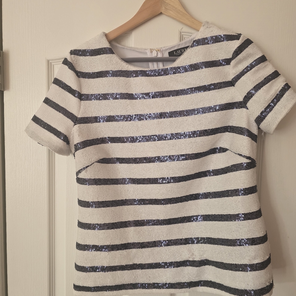 Ralph Lauren Navy and White Sequin Camisole Top